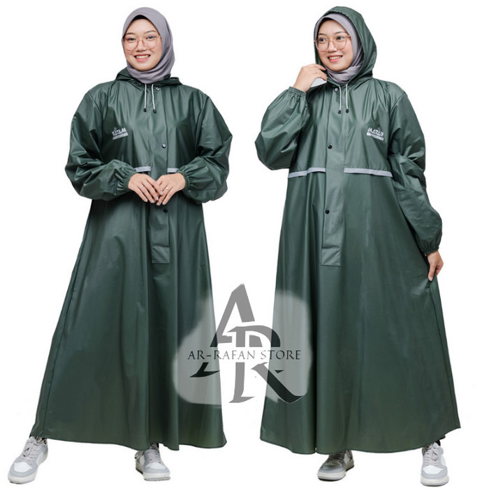 Jas hujan wanita bahan PVC karet tebal premium gamis muslimah