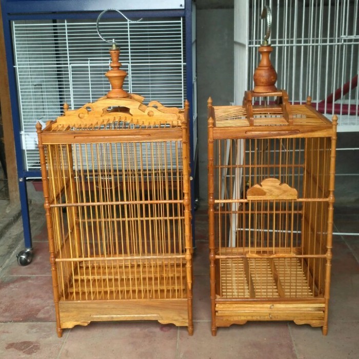 Kandang kotak kayu jati no 3 buat burung kenari dll komplit tangringan