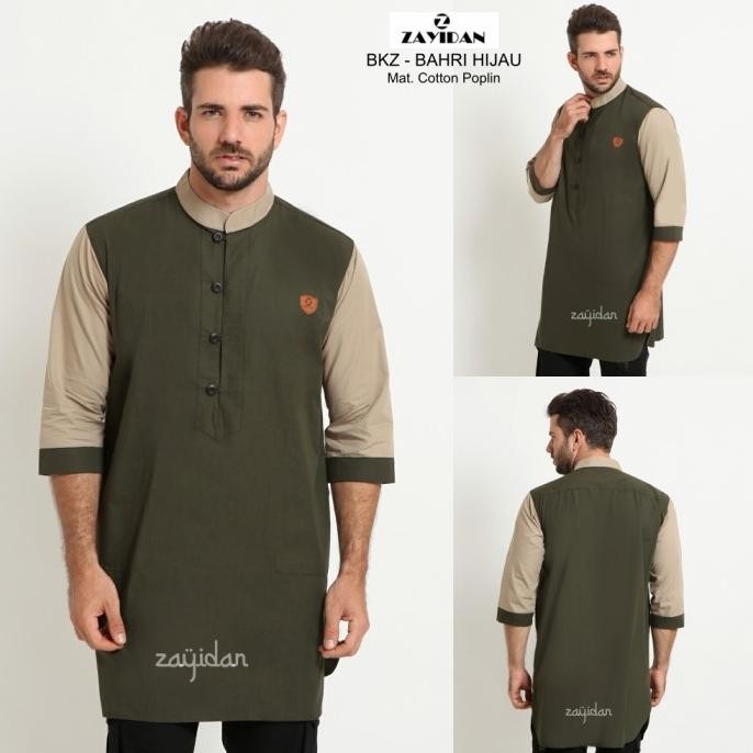 Zayidan Baju Koko Gamis Muslim Pria Bahri Hijau Army Terlaris