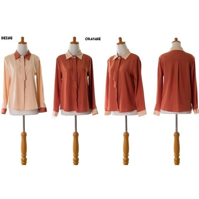 Baju Atasan Kemeja Kerja Wanita Blouse Korea Import AB537015 Orange Terlaris