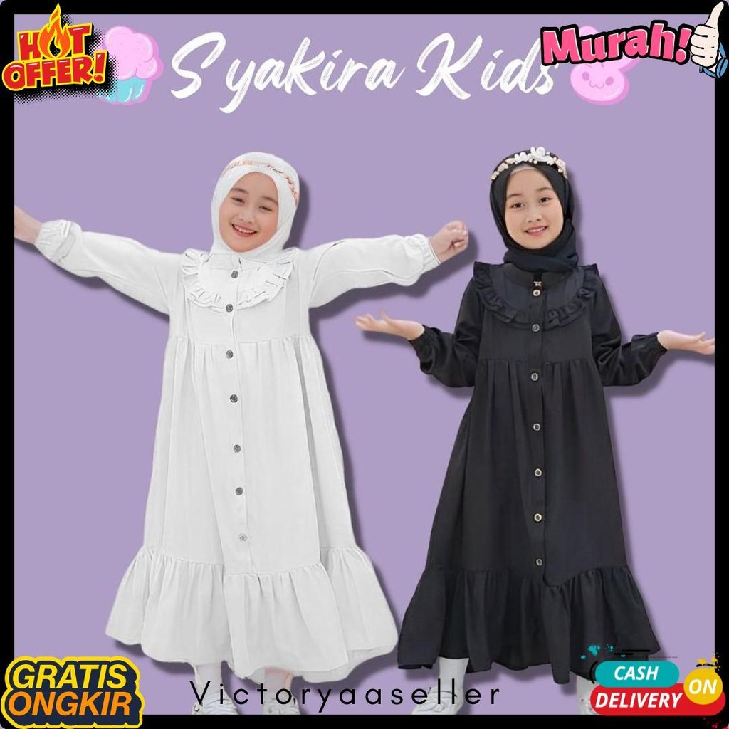 Gamis Putih Anak Perempuan Bahan Crinkle Airflow / Gamis Hitam Crinkle / Dress Putih Anak / Syakira 