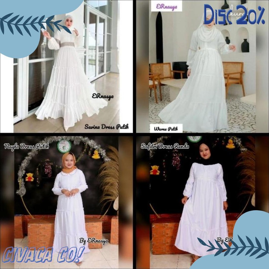 Gamis Putih Katun Renda Series Anak 8-14 Tahun, Remaja, Dewasa Jumbo S, M,L, Xl, Xxl, 3L. 5L Safitri
