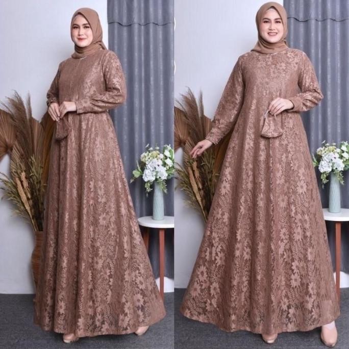 GAMIS BROKAT BUSUI KONDANGAN PESTA ELEGAN DAN MEWAH MODEL MAYUNG AZALIA DRESS KANCING MAXI MUSLIM PA