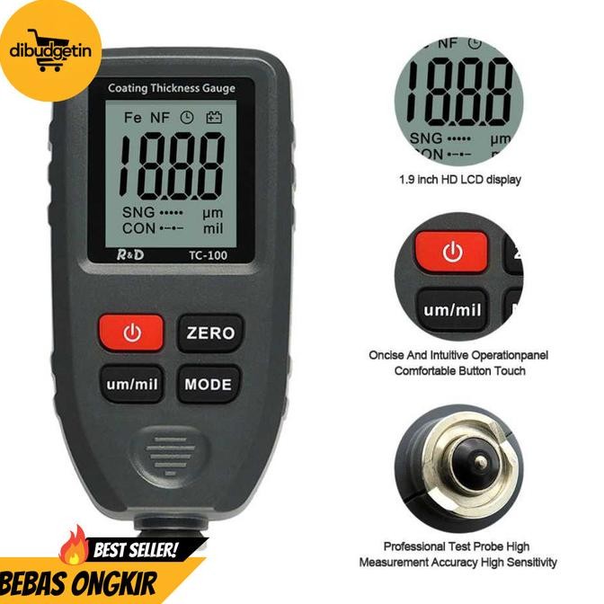 Paint Thickness Gauge Alat Ukur Ketebalan Cat Coating Digital - Tc100 Tc-100