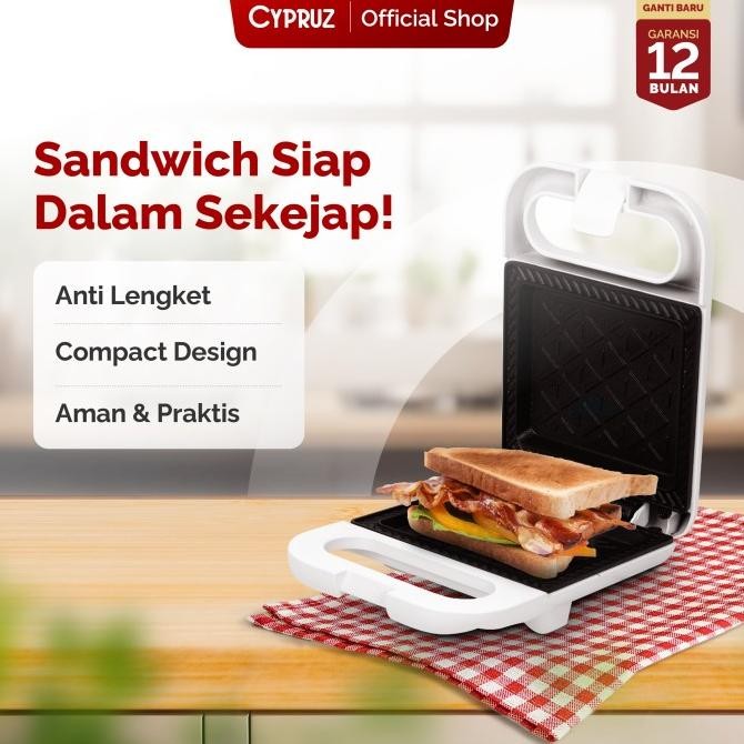 Cypruz Sandwich Maker Pemanggang Roti Anti Lengket Low Watt