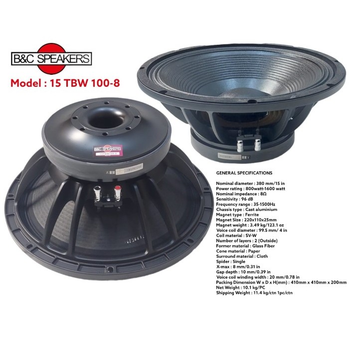 Speaker Component B&C 15TBW100 Woofer 15 inch BNC 15 TBW 100 Terbaru Berkualitas