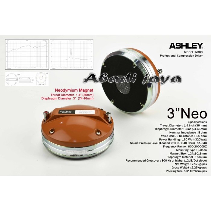 speaker tweeter compression driver ashley n300 neodymium magnet 3 inch Terbaru Berkualitas