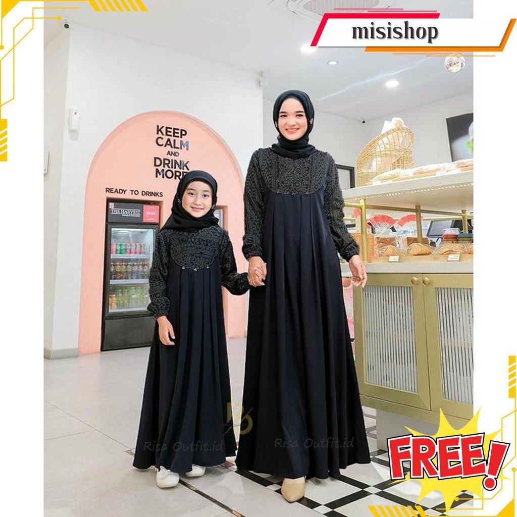 Gamis Couple Ibu Dan Anak Perempuan Bahan Shakila Mix Brukat Malika Dress Couple Cod