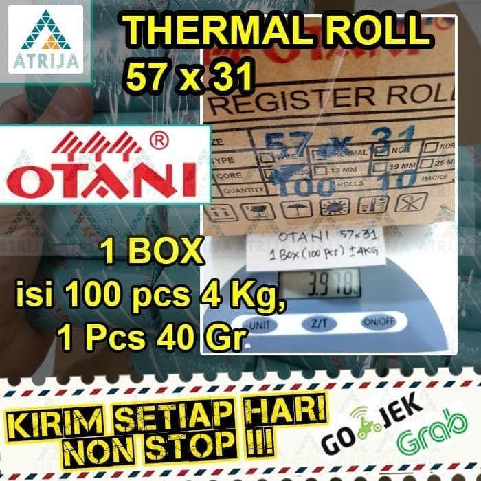 

terbaru !!! 1 box otani coreless 57x30 / 58x30 / 57x31 kertas thermal struk kasir ready