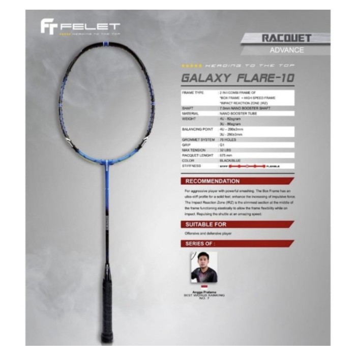Terbaru Raket Badminton Felet Aeromars 10 Galaxy Flare 10 Original Best Seller
