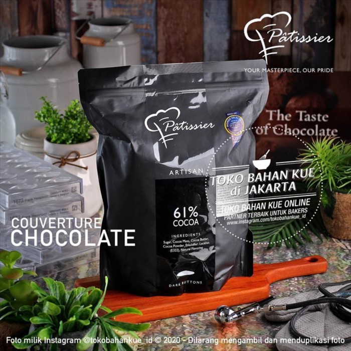 

Patissier 61% Dark Chocolate Couverture 500gr Cokelat Coin Baking Enak