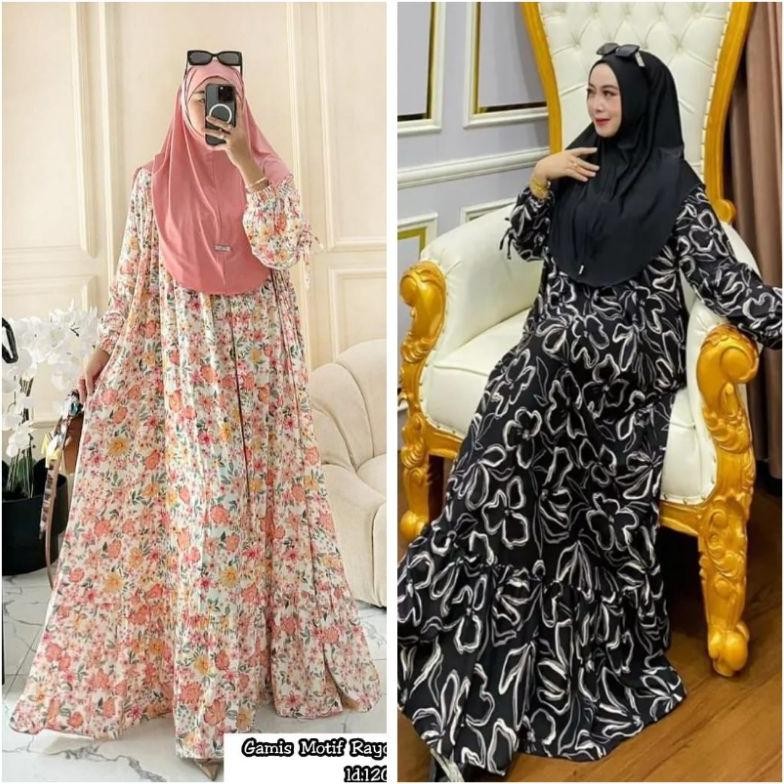 uk-12 gamis rayon set hijab gamis jumbo busui Hemat