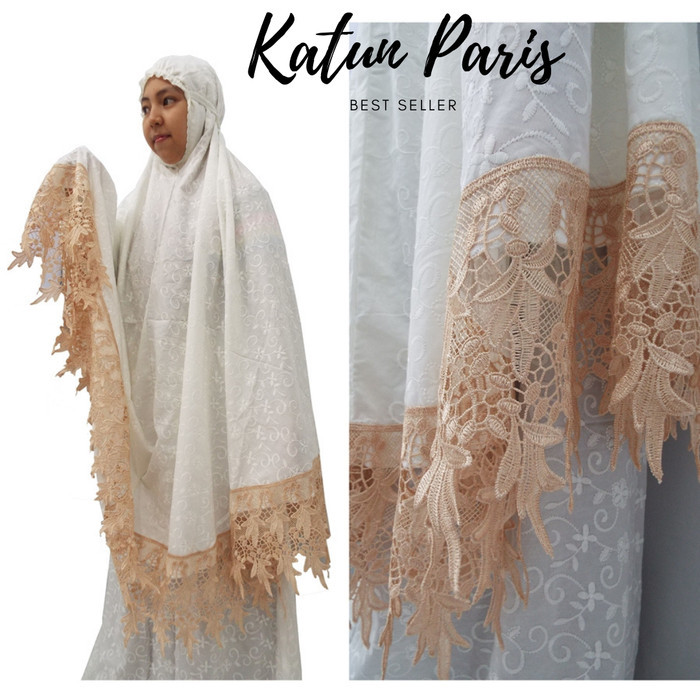 Mukena Jumbo Dewasa Katun Paris Renda, Mukena Katun Jumbo Putih