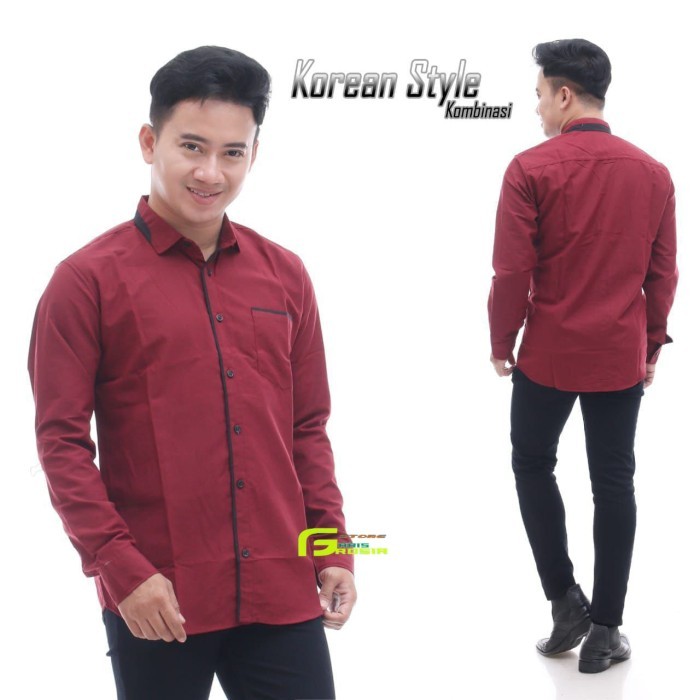 Kemeja Pria Lengan Panjang Kombinasi Keren Jumbo Original