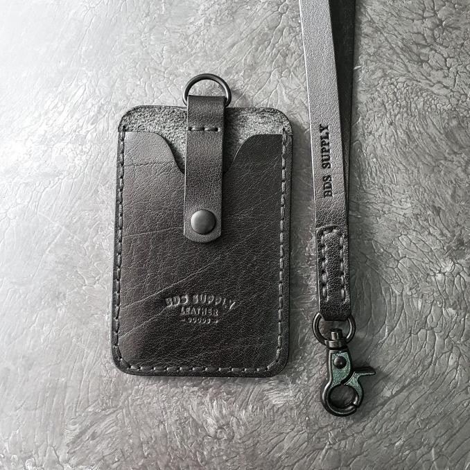 

Murah Caffrey Black Buffalo - Leather Lanyard Id Card Holder , Double Slot