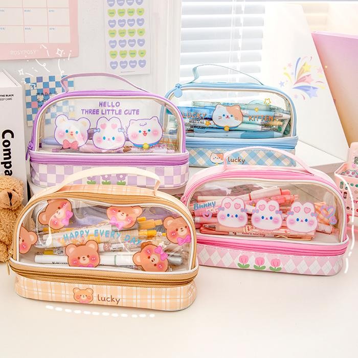 

LAKOE Tempat Pensil Double Layer Kapasitas Besar Dengan Gambar Lucu Biru Hijau