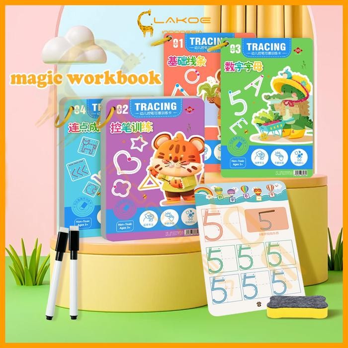 

LAKOE Magic Workbook Smart Writing Book Buku Buku Belajar Anak Reusable Activity Book
