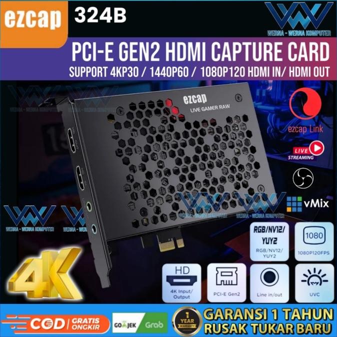 EZCAP 324 PCI EXPRESS HDMI 4K VIDEO CAPTURE CARD GAMER LIVE RAW