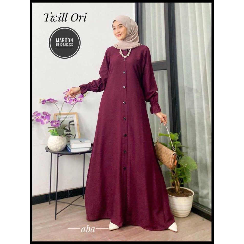 Terlaris Gamis Polos Twil Ori Dress Panjang Busui Tali Samping Muslim Twill Kancing Cantik Karet Wud