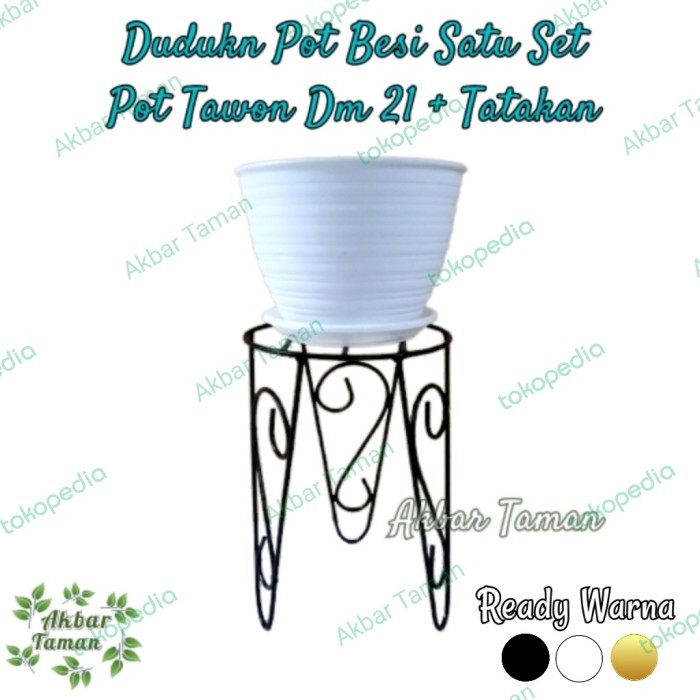 Dudukan Pot Bunga Besi Satu Set Pot Tawon Dm 21 + Tatakan