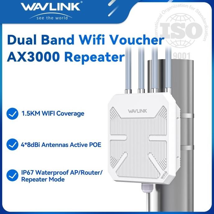 titik akses luar ruangan wavlink wifi6, dual band 2.4g+5g ax3000 extender jaring wifi luar ruangan j