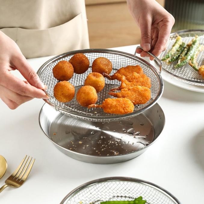 set tatakan dan saringan minyak wajan peniris jaring gorengan stainless steel 304 premium food grade