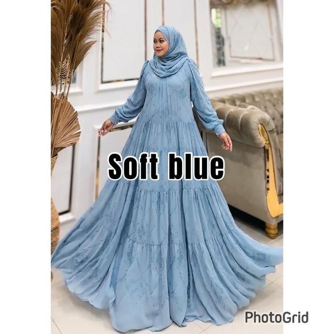 Queenasyari - Nazwa Series 2 Set Hijab  Pashmina Gamis Jumbo Wanita Dress Ceruty Embroidery Cantik M