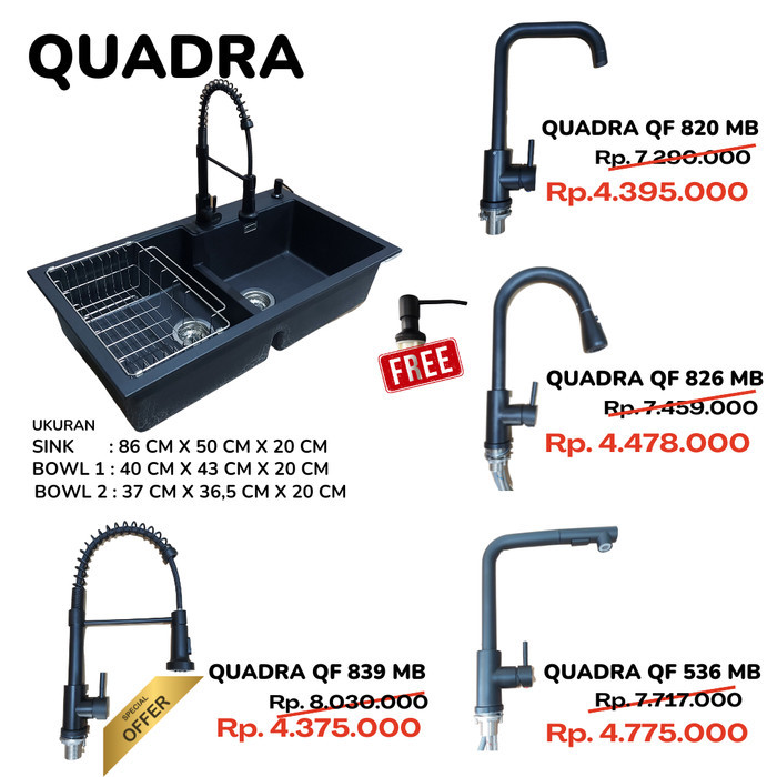 Quadra Granite Sink Astro Duo Double Bowl Top Mount 86 Cm x 50 Cm