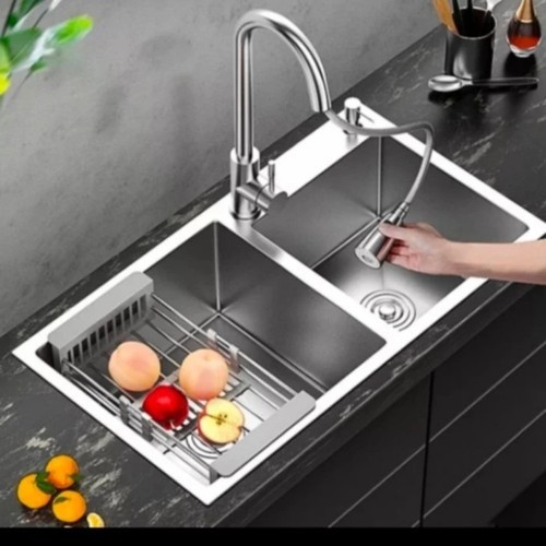Kitchen sink kotak 2 lubang bak cuci piring 8245 304
