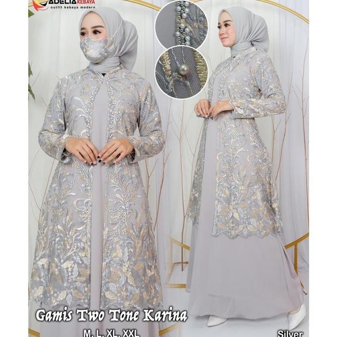 Gamis twotone karina By : Adelia kebaya - Dress wanita Mewah untuk Kondangan dan pesta - baju Dewasa