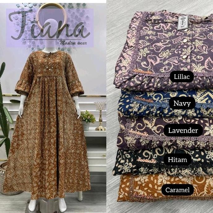 Baju Gamis Salvina Biba Bordir Kombinasi Renda Etnik Mewah - Motif Batik Cantik - Wanita, Standar, P