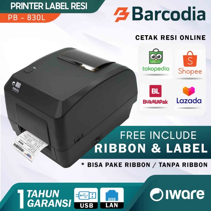 PROMO BARCODE PRINTER IWARE PB830L / PB 830L / PB-830L USB + LAN HITAM