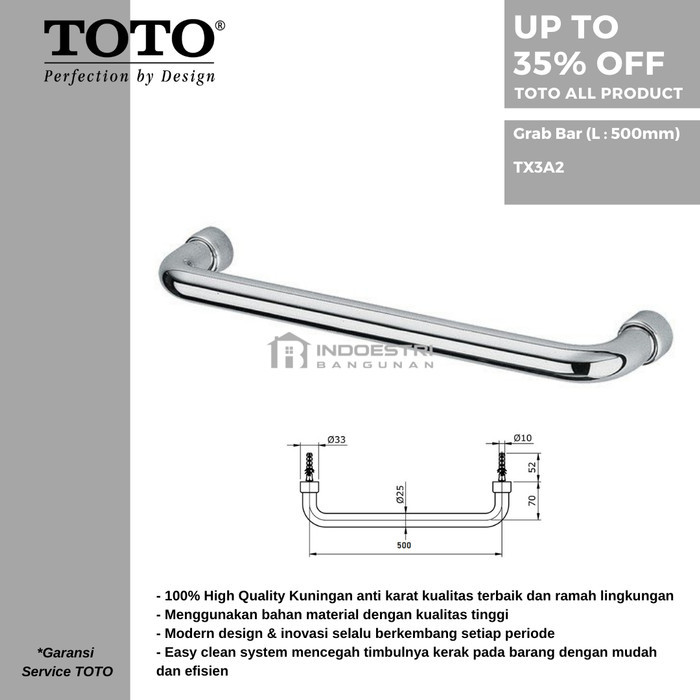 Grab Bar TOTO TX3A2 (500mm) / Pegangan Kamar Mandi TOTO TX3A2