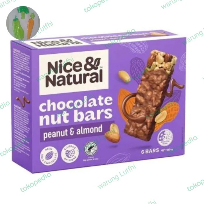 

Promo Nice & Natural Chocolate Nut Bars Peanut & Almond 180 G Packing Aman