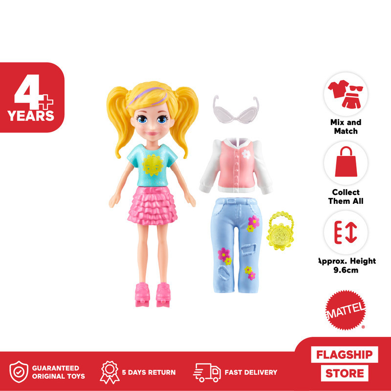 Polly Pocket Small Doll with Braids Hair - Mainan Boneka Anak Perempuan