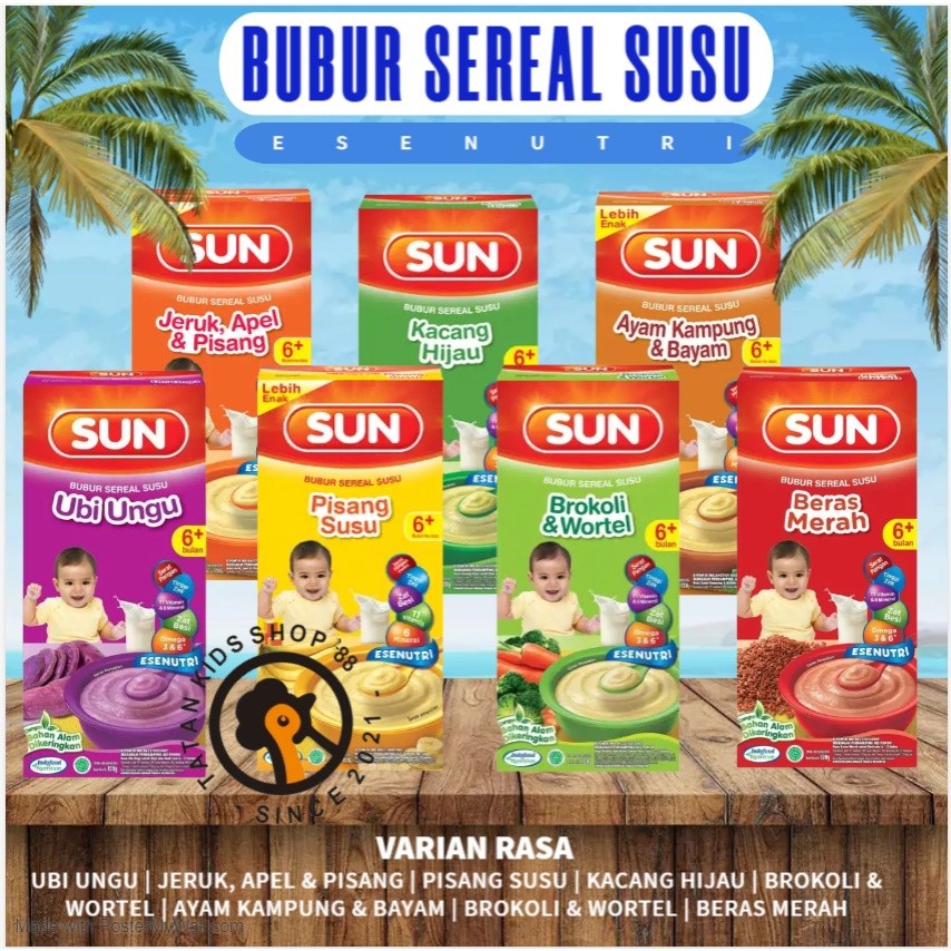 TERBARU Sun Bubur Bayi 6 Bulan Box 120 gr Sereal Susu Nutrisi MPASI Beras Merah Ubi Ungu Pisang Susu