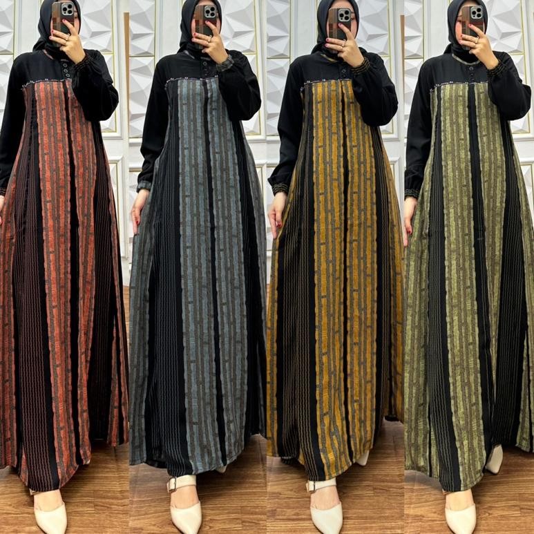 MUSLIM - C005 Gamis Salur Premium / Gamis Kombinasi Salur / Gamis Terbaru Seragaman / Gamis Abaya Sa