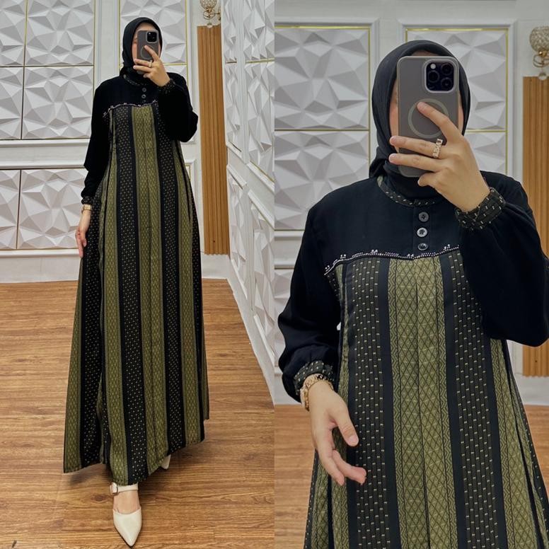 MUSLIM - C002 Gamis Salur Premium / Gamis Kombinasi Salur / Gamis Terbaru Seragaman / Gamis Abaya Sa