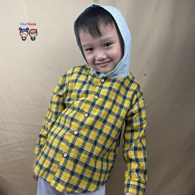 CHECKER Hoodie Shirt - Kemeja Topi Kotak Anak Cowo Premium - MiniMoxie