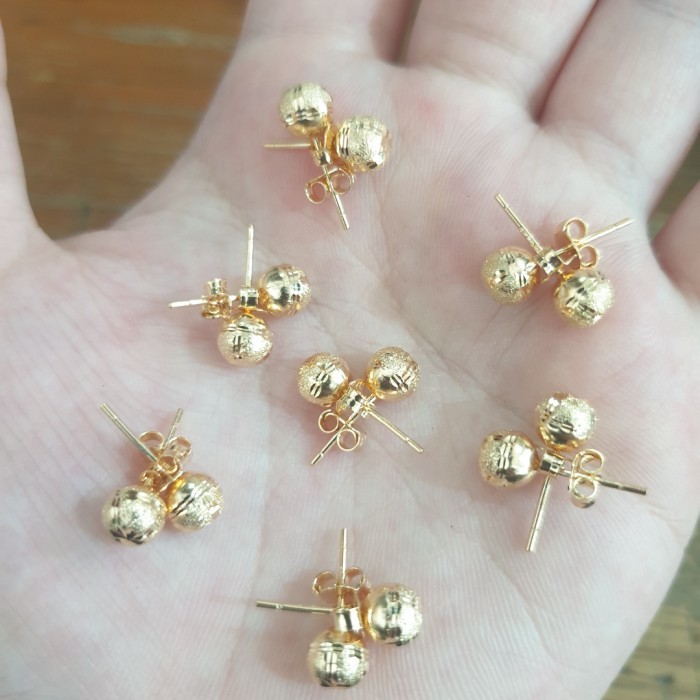 giwang anting pentol bola gold emas asli 375 8k muda murah 1 gram 1 gr