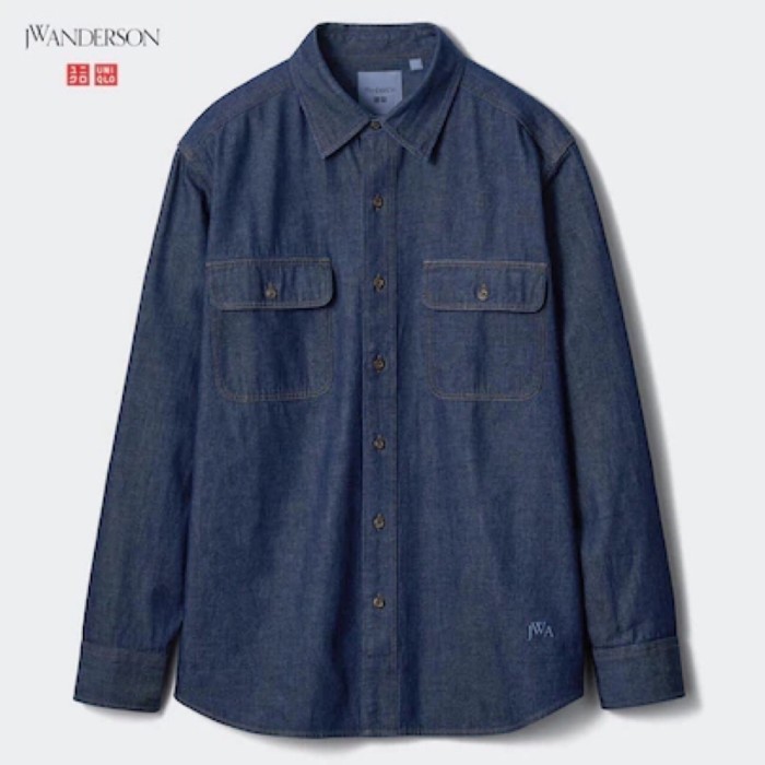 TERBARU UNIQLO JWA Men JW Anderson Denim Shirt Kemeja Pria Lengan Panjang Blue PROMO