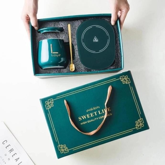 MUG SET + TERMOSTAT GIFT SET GELAS SET PEMANAS TEA COFFEE MUG KERAMIK