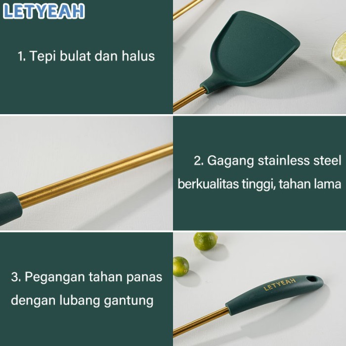 LetYeah Alat masak silikon tahan panas SpatulaSendokSaringan sutil