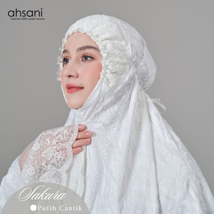 Mukena Ahsani Sakura Sutra Super Mewah Renda Tile Jumbo Asli 100%
