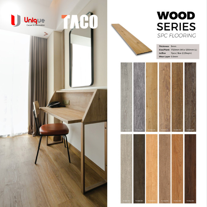 Vinyl Taco SPC Klik 5mm / Lantai Wood Flooring Motif Kayu Minimalis