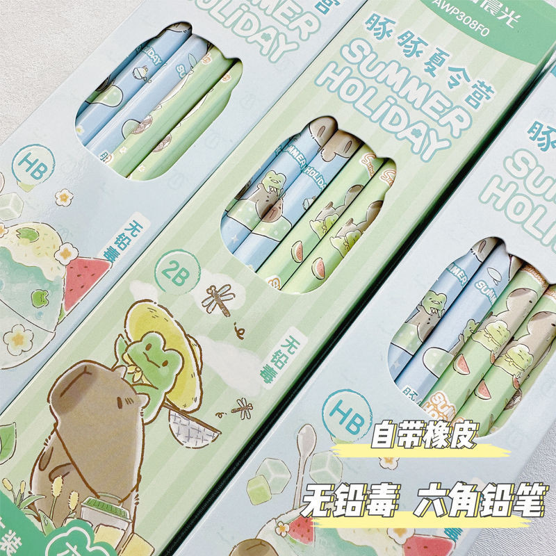 

Cartoon Pattern Wooden Hexagonal Pencil HB Comes with eraser