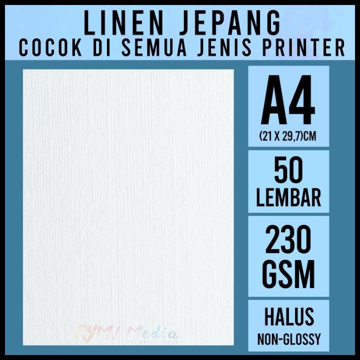 

Terlaris Linen Jepang 230 Gsm A4 Isi 50 Lbr / Kertas Hvs Linen Tebal 230 Gram Good Quality