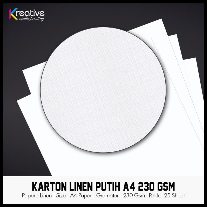 

Terlaris Kertas Karton Linen Putih (A4 / 220 Gsm / 1 Pack = 25 Lbr) Good Quality