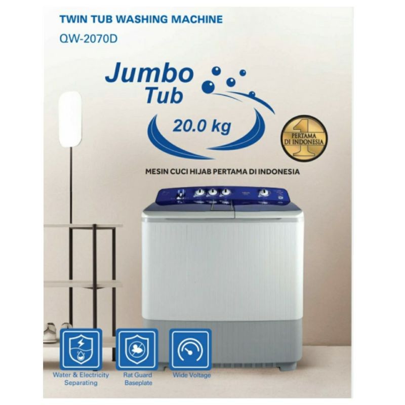 Mesin Cuci AQUA 2 tabung 20kg QW-2070D