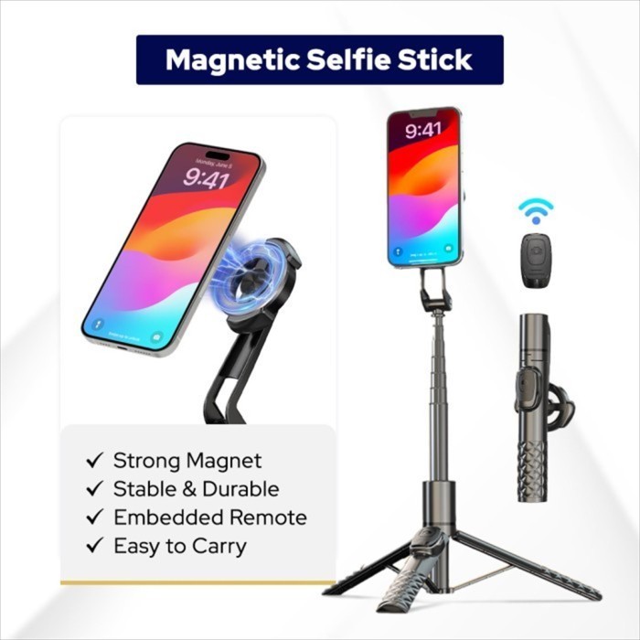 Tongsis Magnet / Magnetic Selfie Stick Tripod Bluetooth 130cm